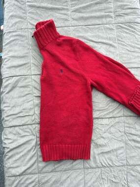Unisex Ralph Lauren Sport Red Cotton Knit Turtleneck Sweater in size Large